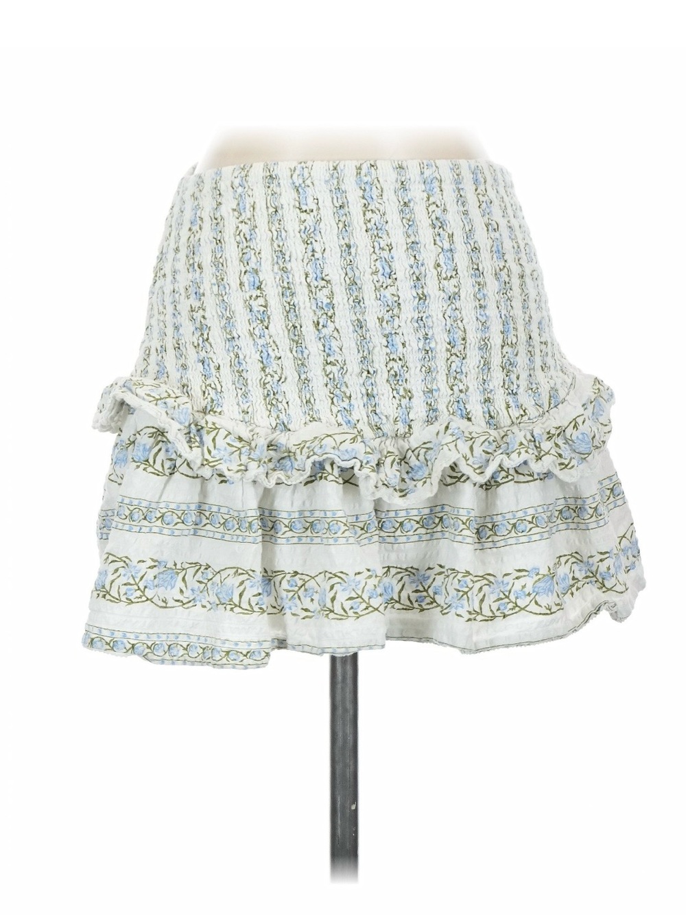 SAYLOR White Cotton Mini Skirt with Light Blue & Green Floral Trim